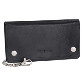 Ledershop24 Luxury Leather Biker Wallet with Chain Biker Purse 409 Purse 17.5 cm Black