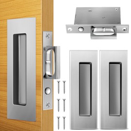 Lipshome Pocket Door Edge Pull - Hidden Handle, Pocket Door Hardware, Sliding Door Pull Hardware, recessed Finger Flush Pull, Heavy Duty Edge Pull with Pop Out Ring Pull (Silver)