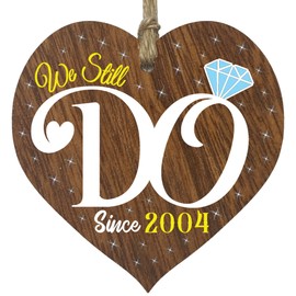 21st Wedding Anniversary Wooden Heart Plaque - We Still Do Since 2004 - Dark Wood Sign Keepsake, Celebrate 21st Anniversary Wife Husband Boyfriend Girlfriend, Plaque with Quotes Gifts from the Kids