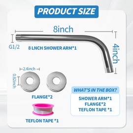 L Shape Shower Arm with Flange,8 Inch Wall Mount Replacement Angle Shower Head Arm 90 Degree Stainless Steel Rain Shower Head Extension for Fixed Bathroom Shower Head(Chrome Finish)