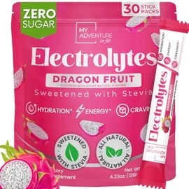 Zero Sugar Dragon Fruit Electrolytes Sticks - Refreshing Hydration - Caffeine Free Energy with Natural Ingredients - Vegan, Keto & Paleo - Sugar Free Electrolytes Powder Drink Mix - 30 Sticks