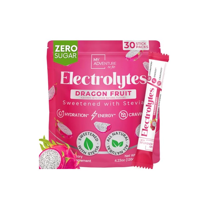 Zero Sugar Dragon Fruit Electrolytes Sticks - Refreshing Hydration -