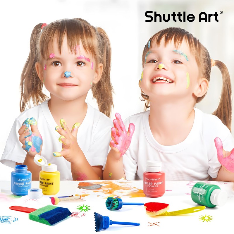 Shuttle Art Washable Finger Paint Set, 53 PCS with 14