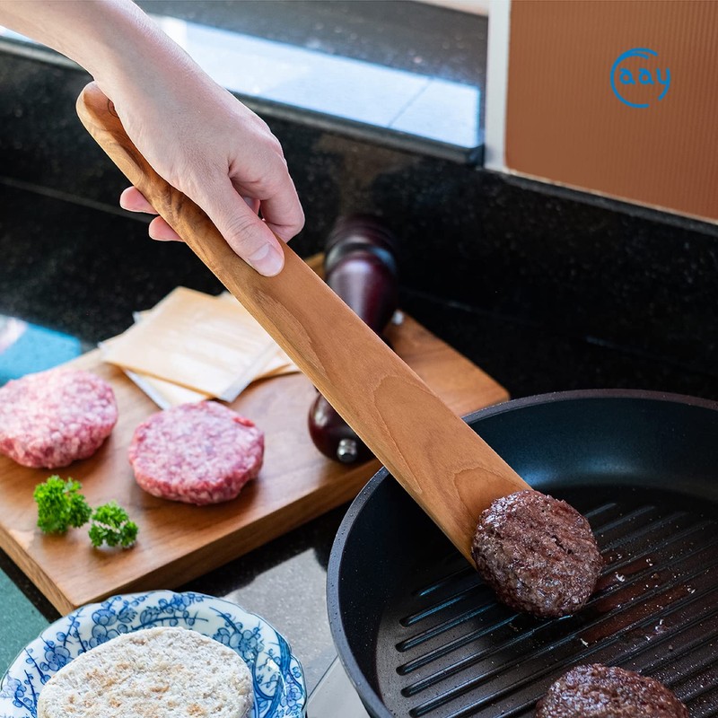 FAAY 13" Flat Wooden Spatula for Cast Iron, Egg Flipper,