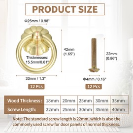 PATIKIL 12Pack Drawer Ring Pull Handles, 1.65" Zinc Alloy Hole Ring Cabinet Knobs with Screws for Cupboard Cabinet Drawer Dresser Closet Door, Matt Copper