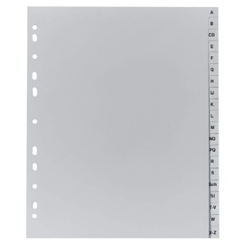 Exacompta 1920B Recycled Plastic Index Extra Wide 20 Sheets with Printed Tabs A-Z for DIN A4 Full Height Plastic Index for Ideal Storage of Document Sleeves Blue Angel Grey