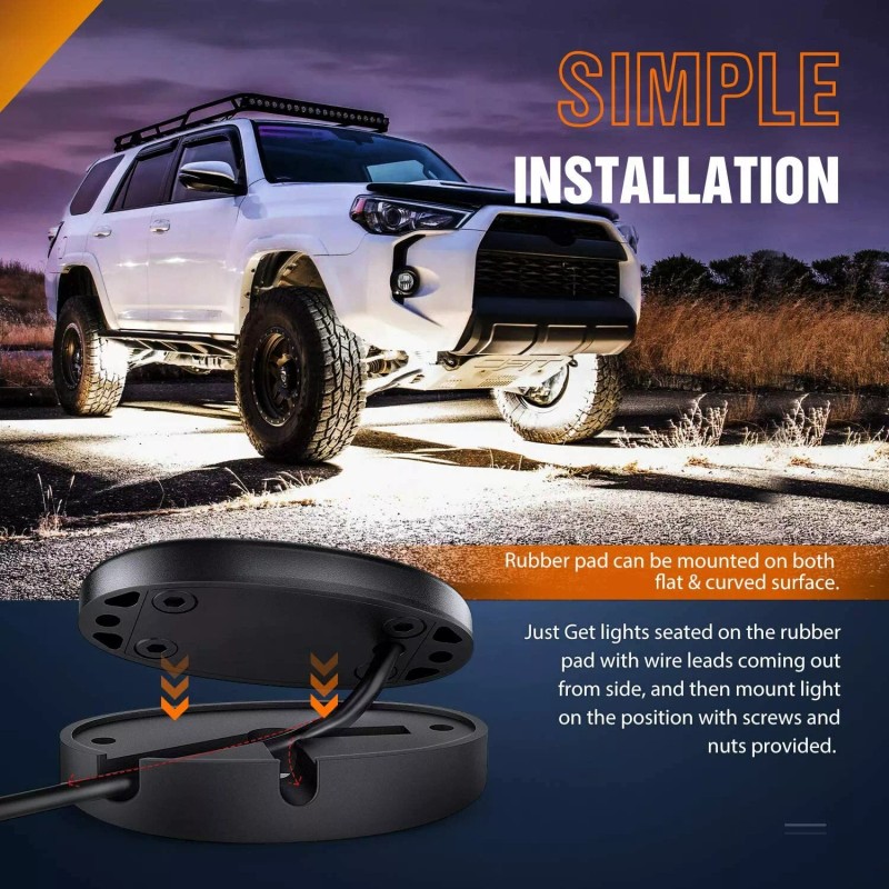 Nilight 4x White LED Rock Light Underbody Glow Lamps for