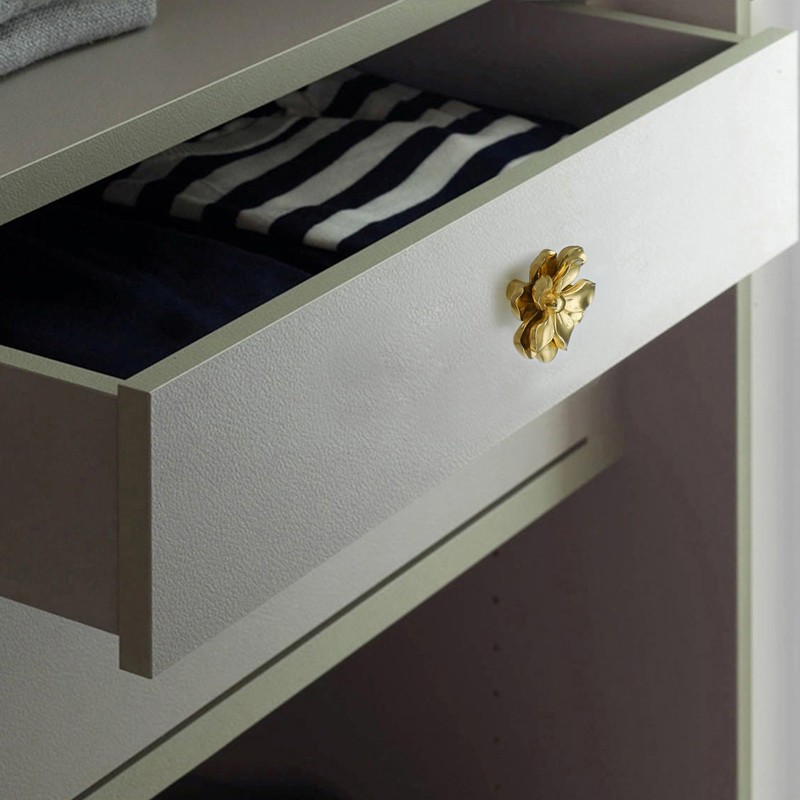 MFYS Solid Brass Gold Leaf Handles for Cabinets and Flower