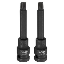 HARFINGTON 2pcs T50 Torx Bit Socket 100mm/3.94" Length 1/2" Square Drive Star 6 Point Extension Impact Bit Power Nut Driver Set S2 Steel Socket Ratchet Wrench Bits, Black