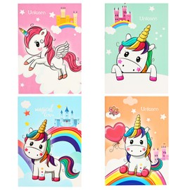 OFFCUP Kids Diary, 4PCS Unicorn A5 Notebook, Lined Page Journal Pocket Notepad Unicorn Gift, Cute Children’s Stationery for Girls & Boys Birthday Party Home School Classroom Prize Loot Favour
