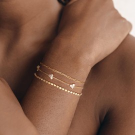 Picuzzy Gold Bracelets for Women, 14k Gold Bracelet for Women Dainty Bracelets for Women Trendy Waterproof Womens Paperclip Chain Bracelet Set Stack CZ Bracelets Adjustable Minimalist Bracelet Pack Jewelry Gifts for Women