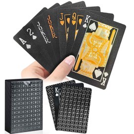 Wugauwor Diamond Waterproof Playing Cards, Plastic Poker Cards, 1 Deck of Cards, Black Plastic Playing Cards for Blackjack Canasta Bridge Card Games Travel Games