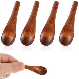 JJUNW 4 Pcs Handmade Tiny Wooden Spoons, 2.4in Tiny Spoons for Spices, Mini Wooden Spoons for Sauces Sugar Salt Dips Spices Honey Mustard Cooking (4)