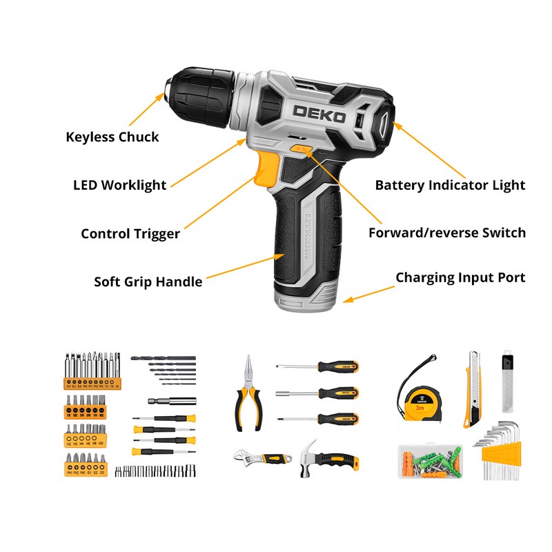 DEKO 126 Pcs Power Tool Combo Kits with 8V Cordless
