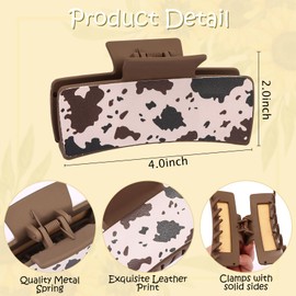Hapdoo 3pcs Cow Print Western Leather Square Hair Clips, Matte Faux Neutral Decor Gifts Stuff Cowhide Highland Accessories for Women Cowgirl