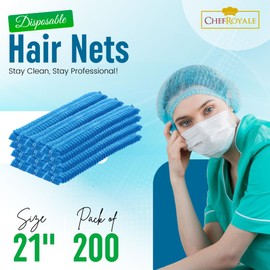 CHEF ROYALE 200x Disposable Hair Nets – Premium Non-Woven Hair Covers for Women & Men | Hygienic Mob Caps for Catering, Kitchen, Salon, Sleeping & Medical Use | Breathable Elastic Clip Caps