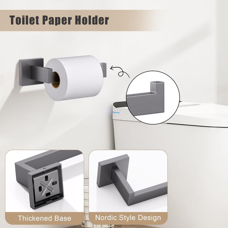 TURS Gunmetal Grey 3-Piece Bathroom Accessories Set, Wall Mounted