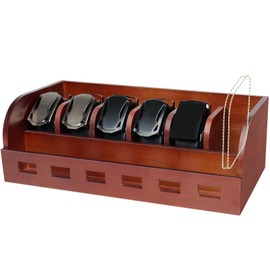 Large Adjustable Bamboo Belt Organizer Box, 6 Grids Belt Rack, Belt Organizer for Closet Shelf and Drawer, Tie and Belt Storage Organizer Wall Mount and Displayer for Men Women Father Day (Brown)