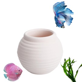Qiveno Ceramic Aquarium Decorations Hideaway Rock Cave for Fish Shrimp Turtle Crab to Breed, Rest and Play, Small Fish Bowl Hiding Cave, White