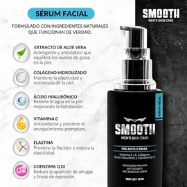 SMOOTH Sérum Anti Arrugas Hombres | Coenzima Q10, Elastina y Vitamina C | Antioxidante, Hidratante, Reduce líneas de Expresión, Disminuye Arrugas y Re