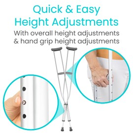 Vive Crutches for Adults - Pair of Adjustable, Lightweight, Aluminum Walking Crutches - Accessories Fits Heights- 3 Sizes for Youth, Adults, Tall People - Supports Up to 300 Pounds (Youth)