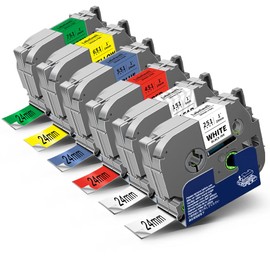 6 x Labelwell 24 mm Compatible Label Tape for Brother TZe-251 TZe-151 TZe-451 TZe-551 TZe-651 TZe-751 TZe P-touch Tapes 24 mm for Brother PT-E550W PT-P700 PT-P750W PT-D600 PT-P710BT PT-D600VP 500 finfinfin10