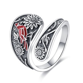 Hancock Red Cardinal Sunflower Ring Sterling Silver Vintage Spoon Ring Jewelry Gifts for Women