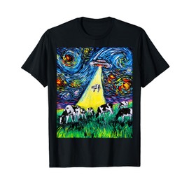 Alien Abduction Cows UFO Starry Night Funny Art by Aja T-Shirt