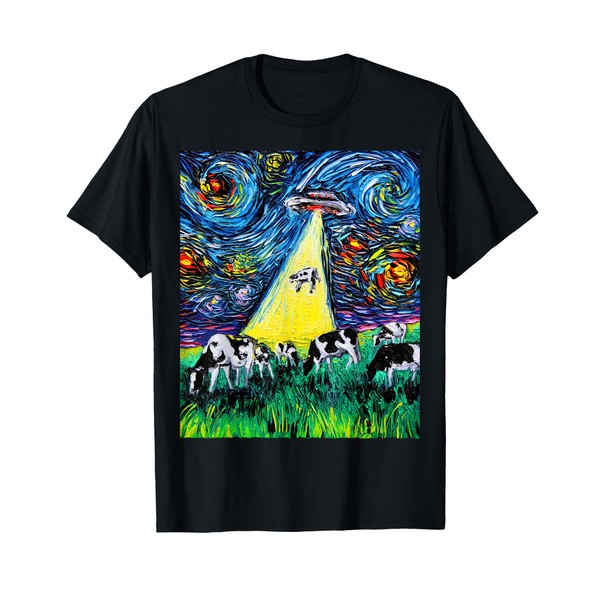 Alien Abduction Cows UFO Starry Night Funny Art by Aja
