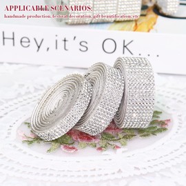 3 Rolls Self Adhesive Rhinestone Ribbon, 3 Yards Bling Rhinestone Tape Strips for Shoe Clothing DIY Crafts Cane Bottle Tumblers, Car Interior Wedding Party Decor Bedazzling Diamond Ribbon