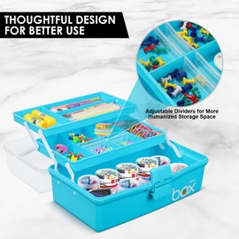 3 Layer Craft Storage Box, Multipurpose Art Storage Box with Compartments, Clear Plastic Arts and Crafts Organiser Box with Handle, for Sewing, Makeup, Nail, Hair Accessories