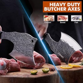 OPAYLY - Cuchillo Picador de Huesos de Servicio Pesado Forjado a Mano para Cortar Carne con Cubierta Cuchilla de Carnicero de Hueso y Car...