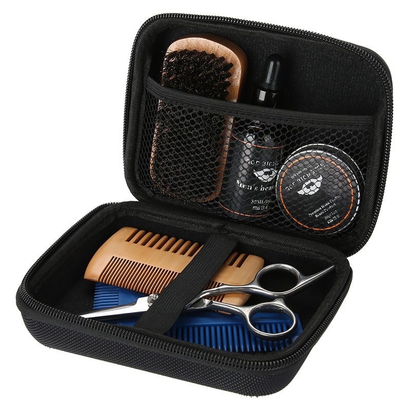 7PCS/Set Portable Men Beard Styling Shaping Cream Oil Brush Comb