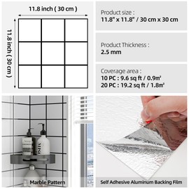 WDILE PVC Peel and Stick Tiles 11.8" x 11.8", Self-Adhesive Backsplash Panels for Kitchen, Bathroom, Laundry Walls Waterproof and Easy to Clean Stick-On Backsplash White Checkered 10 PC
