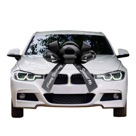 CarBowz Big Car Bow, Sweet 16 Happy Birthday, Giant 30" Bow, Non Scratch Magnet, Weather Resistant Vinyl Black