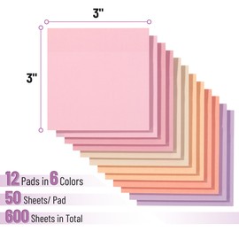 Mr. Pen- Sticky Notes, 3”x3”, 12 Pads, 600 Sheets, Colorful Sticky Notes 3x3, Sunset Sorbet, Stocky Notes for Bible Journaling