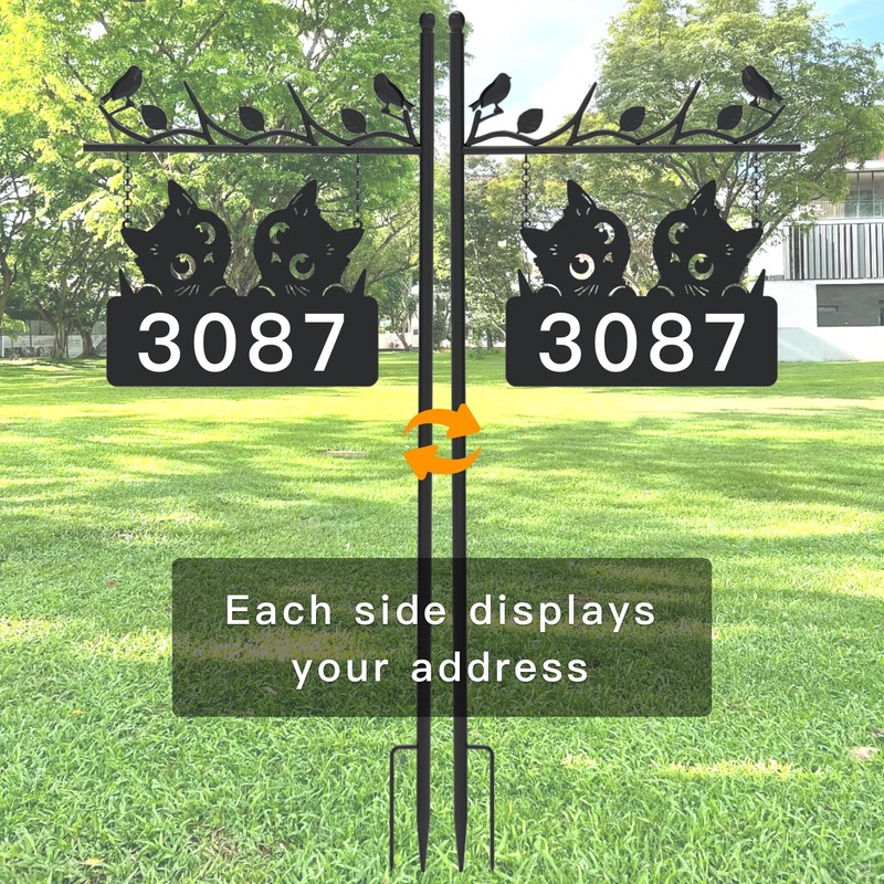 Metal Cat Address Sign, Home Numbers Plaque, Address Post Sign
