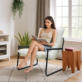 LinkRomat Accent Chair with Cushion, Padded Patio Leisure Lounge Chair, Sturdy Comfy Recliner, Reading in Living Room Bedroom, 300Lbs Capacity