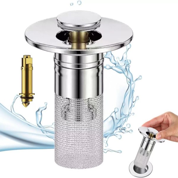 Bathroom Sink Plug Stopper Pop Up Drain Strainer with Filter