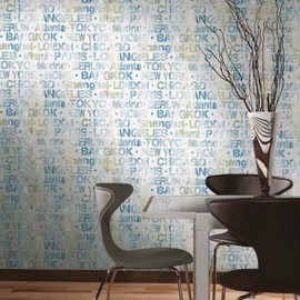 RoomMates RMK12020WP Blue and Green Cities of The World Peel and Stick Wallpaper