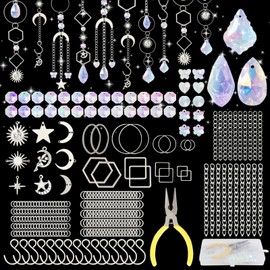 lahnao 300 Pieces Sun Catcher Crystal Craft Set, Crystal Sun Catcher with Handmade Tongs and Pendants, DIY Sun Catcher Crafts, Crystals for Hanging for Windows, Living Room, Garden