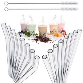 20 Stück Bubble Tea Strohhalme Glas 14MM Exra Dicke Strohhalme Glas Bubble Tea Strohhalme Wiederverwendbar Boba Tea Glasstrohhalme mit 2 Stück Reinigungsbürsten für Smoothie Säfte 20cm Transparent