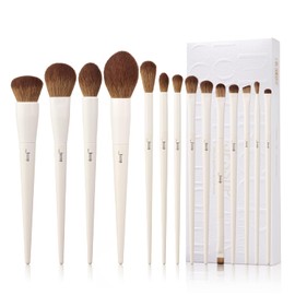 Jessup Brochas de Maquillaje,14pcs Set Brochas para Maquillaje Veganas Pinceles Maquillaje para Base en Polvo Sombra de Ojos Mezcla Corrector Pliegues Delineador de Cejas,Gris Claro T329