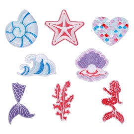 8 Pieces Iron-on Patches for Clothes, Ocean Motif Shell Iron on Embroidered Patches Embroidered Applique for Girls DIY Backpacks Hats Jeans Jackets