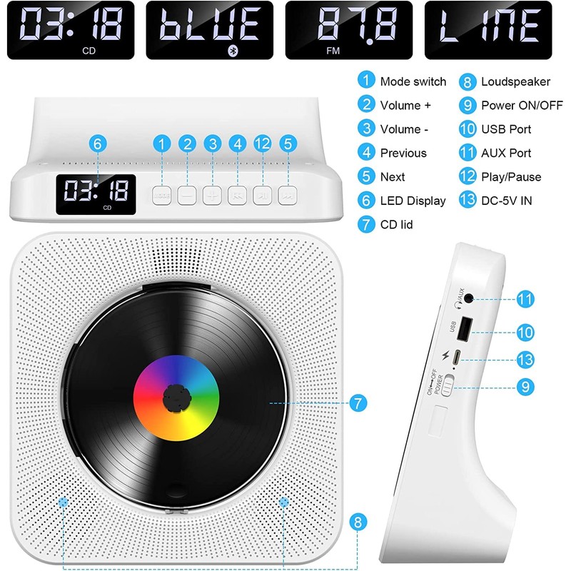Gueray CD Player Portable Bluetooth Desktop CD Player for Home