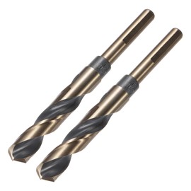sourcing map 2pcs Reduced Shank Twist Drill Bits 15mm Black Nitride & Gold Titanium Coated High Speed Steel 4341 with 10mm Shank for Stainless Steel Alloy Metal Plastic Wood