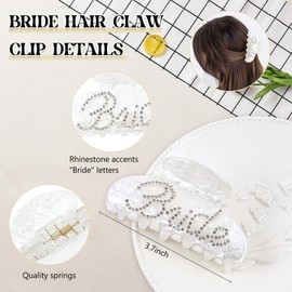 9 Pcs Pearl Bridesmaid Hair Claw Clips With Ribbon and 1Pack Acrylic Bride Claw Hair Clip With Rhinestone Bride Logo Set,Bachelorette Bridal Party Favors Present Bridesmaid Proposal Gifts