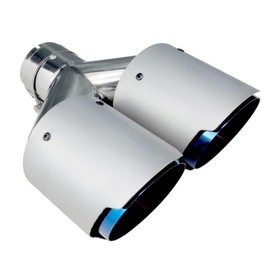 Vechkom Dual Exhaust Tips - 2.25" Inlet 3.5" Outlet 9.5" Length Stainless Steel Muffler Tip Tail Pipe Blue Baked & Silver Matte Double Wall Slant Edge Bolt-On Universal Fit for 2.25" OD Car Tailpipe