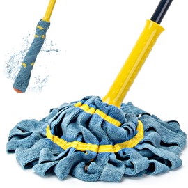 Self-Wringing Twist Mop, Microfiber Cloth Wet Mops for Floor Cleaning, 57" Long Handle Floor Mop with Top Scouring Pad for Kitchen Hardwood Restaurant Bathroom Garages Warehouses Office