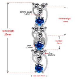 Dark Green Gemstone Fancy Round with Flower Link Reverse Bar 925 Sterling Silver with Stainless Steel Belly Button Navel Rings